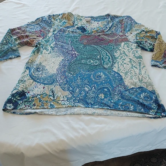 Chico's Blue Relaxed Graphic Blouse - Picture 1 of 6